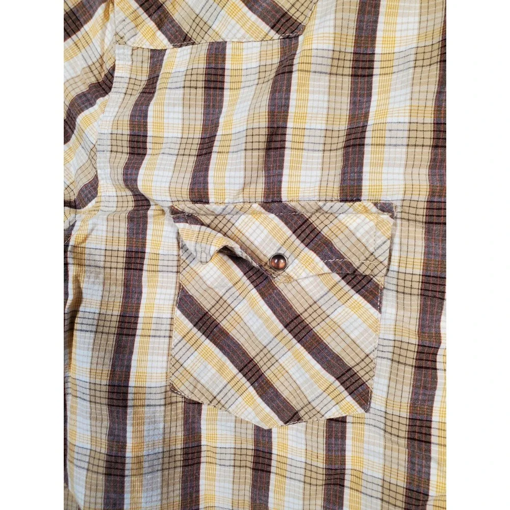 Vintage Levis Authentic Jeans Wear Western Pearl Snap Shirt Brown Plaid Mens XL